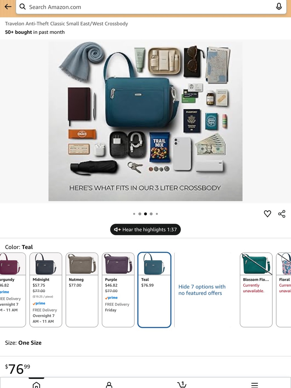 Travelon Teal Blue Crossbody Bag - Picture 10 of 10
